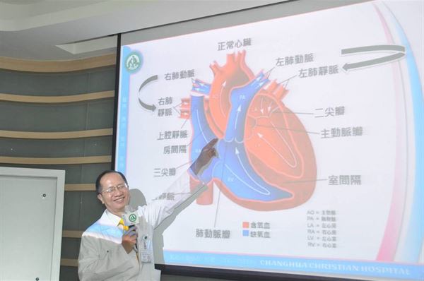 李孟倫醫師與心臟結構圖。（圖片提供／彰基）