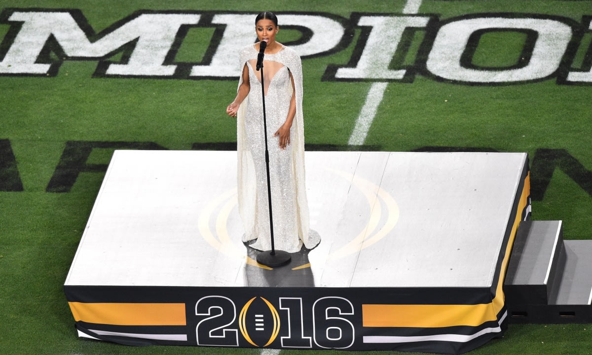 Ciara sings US national anthem but upsets TV viewers over &#39;classless&#39; sheer dress at football play-off
