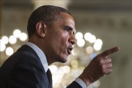 El presidente de Estados Unidos, Barack Obama, fue registrado este miércoles al expresar el deseo de su administración de incrementar el salario mínimo, en la Casa Blanca, en Washington D.C. (EE.UU.). EFE