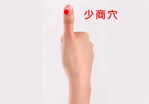 少商穴在拇指末節側面，距離指甲根部外角0.1寸（指寸）處。