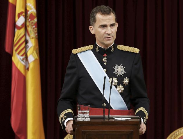 Spain's new King Felipe VI delivers a speech during the swearing-in ceremony at the Congress of Deputies in Madrid