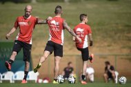 Belgium's defender Laurent Ciman attends a training session during the 2014 FIFA World Cup in Mogi das Cruzes on July 3, 2014