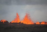 Lava fountains during an Iceland eruption on Aug. 31.
