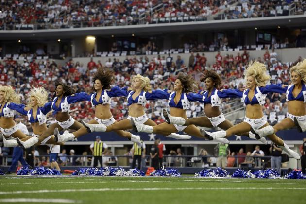 Dallas Cowboys cheerleaders perform during the first half of an NFL football game against the San Francisco 49ers, Sunday, Sept. 7, 2014, in Arlington, Texas. (AP Photo/LM Otero)