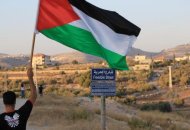 Un Palestinien brandit le drapeau national le 31 juillet 2014 à Billin dans la Bande de Gaza