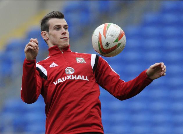 Wales' Gareth Bale takes part in a training session at Cardiff City Stadium in Cardiff, Wales
