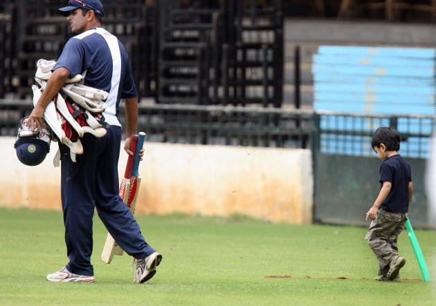 Indian cricketer Rahul Dravid walks with