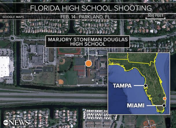 PHOTO: A map shows the location of Marjory Stoneman Douglas High School in Parkland, Fla. (ABC News)