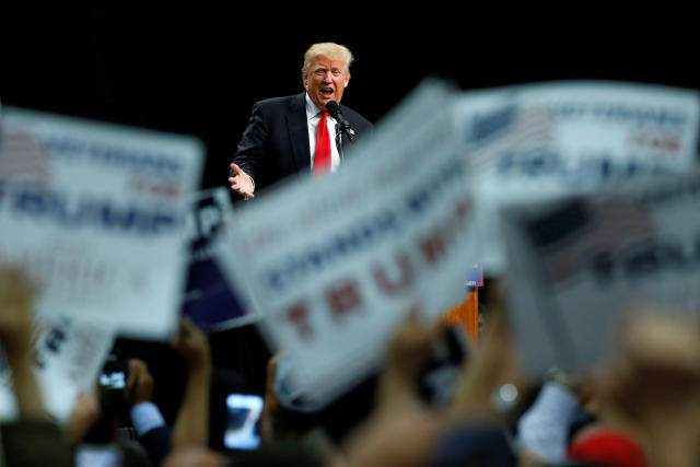 Trump during a rally in San Diego, California, in 2016. This week will mark his first visit to the state since entering office. (Jonathan Ernst / Reuters)