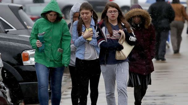 PHOTO: Students from Great Mills High School walk to meet their parents at Leonardtown High School following a school shooting, March 20, 2018 in Leonardtown, Md. (Win McNamee/Getty Images)