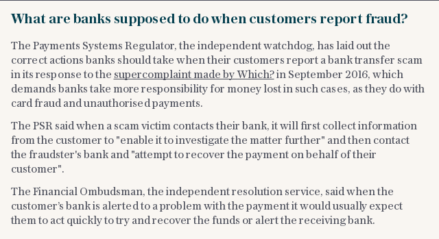 What are banks supposed to do when customers report fraud?
