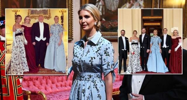 De izquierda a derecha, Donald Trump Jr, Lara Trump, Eric Trump, Ivanka Trump, Jared Kushner y Tiffany Trump asisten al banquete de estado en el Palacio de Buckingham. [Foto: Instagram/PA]