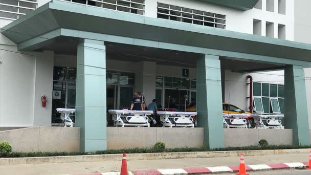 Stretchers are lined up at Chiangrai Prachanukroh Hospital in anticipation of the boys' removal. It is unclear how soon that will happen, however. (ABC News)