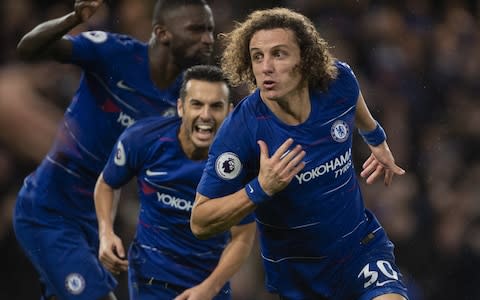 David Luiz celebrates scoring Chelsea's second goal - Credit: Getty Images