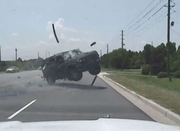 Brittany Jeffords' car flips over while fleeing police in Florence, S.C., on Friday, July 12, 2018. (Florence County Sheriff's Office)