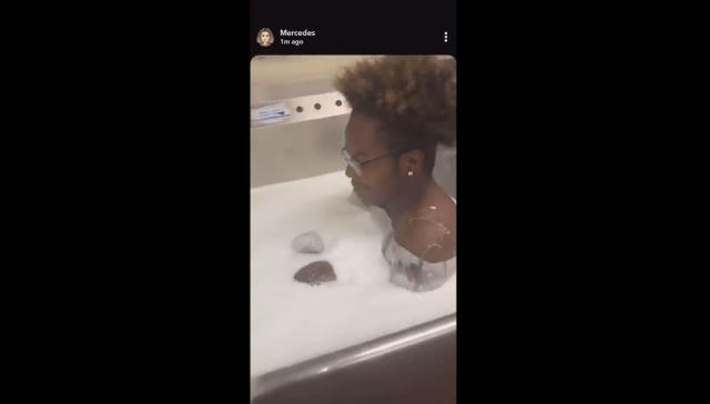A Wendy's employee took a bath in the restaurant's kitchen sink, per a Snapchat video. (Screenshot: Facebook/Haley Leach)
