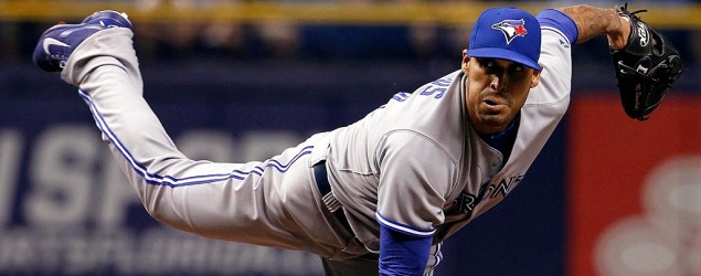 Toronto Blue Jays pitcher Sergio Santos and other Toronto pitchers suffer meltdown. (USA Today Sports)